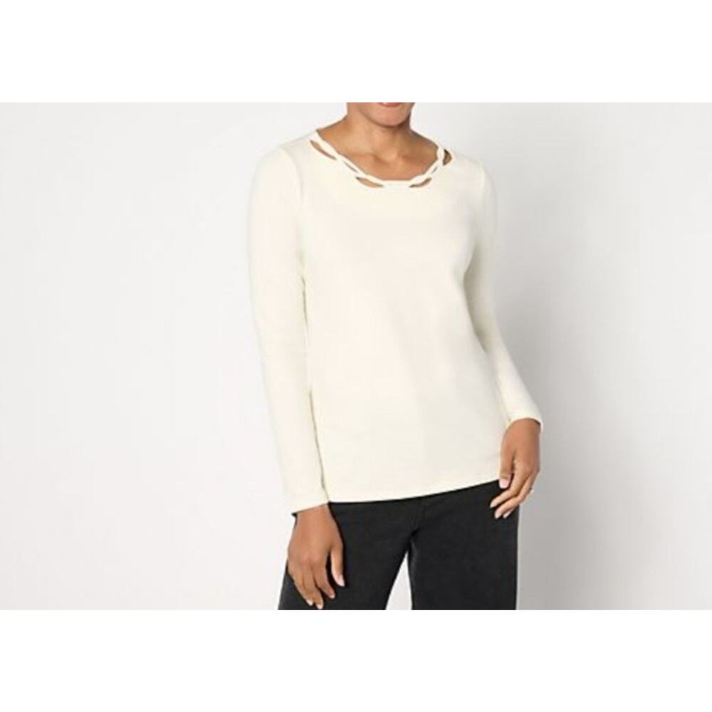 Attitudes By Rene Size XL Cream Ivory Top Twisted Neck Detail A667185 NWT